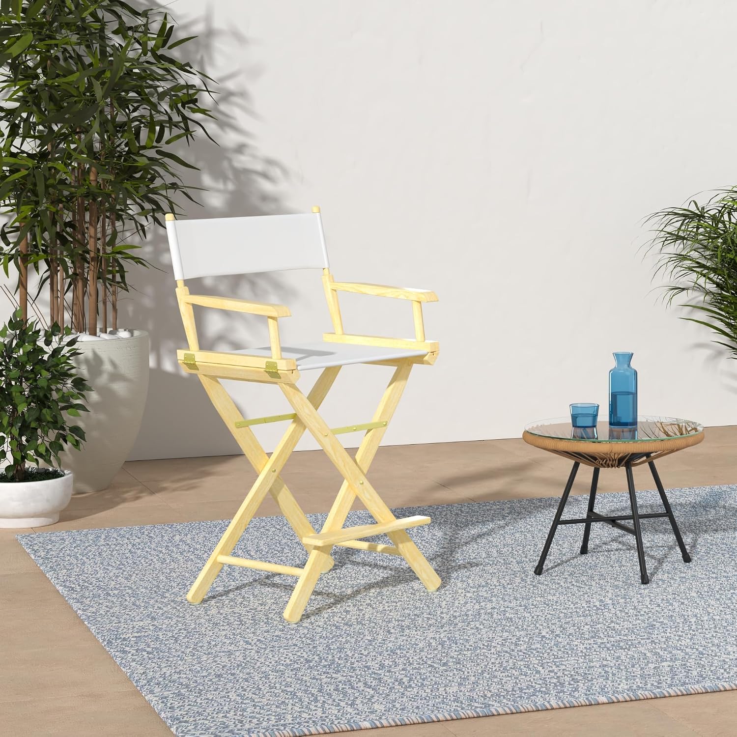 Casual Home 24" Director's Chair Natural Frame with White Canvas, Counter Height