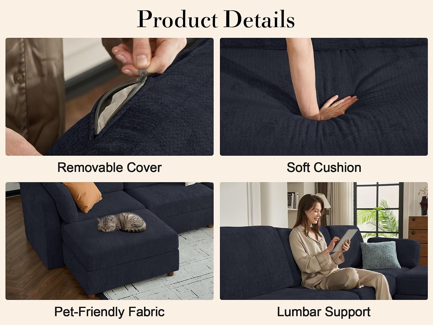 Oversized Modular Sectional Sofa, Blue 9 Seater Cloud U-Shaped Luxury Corner Sectional Couches for Living Room, Solid Wood Frame Sofa, Removable Washable Cover, Large chenille Deep Seat Couch