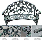 Antique Green Cast Aluminum Floral Rose Design Weatherproof Premium Heavy Duty Durable Outdoor Loveseat Construction FFor rame