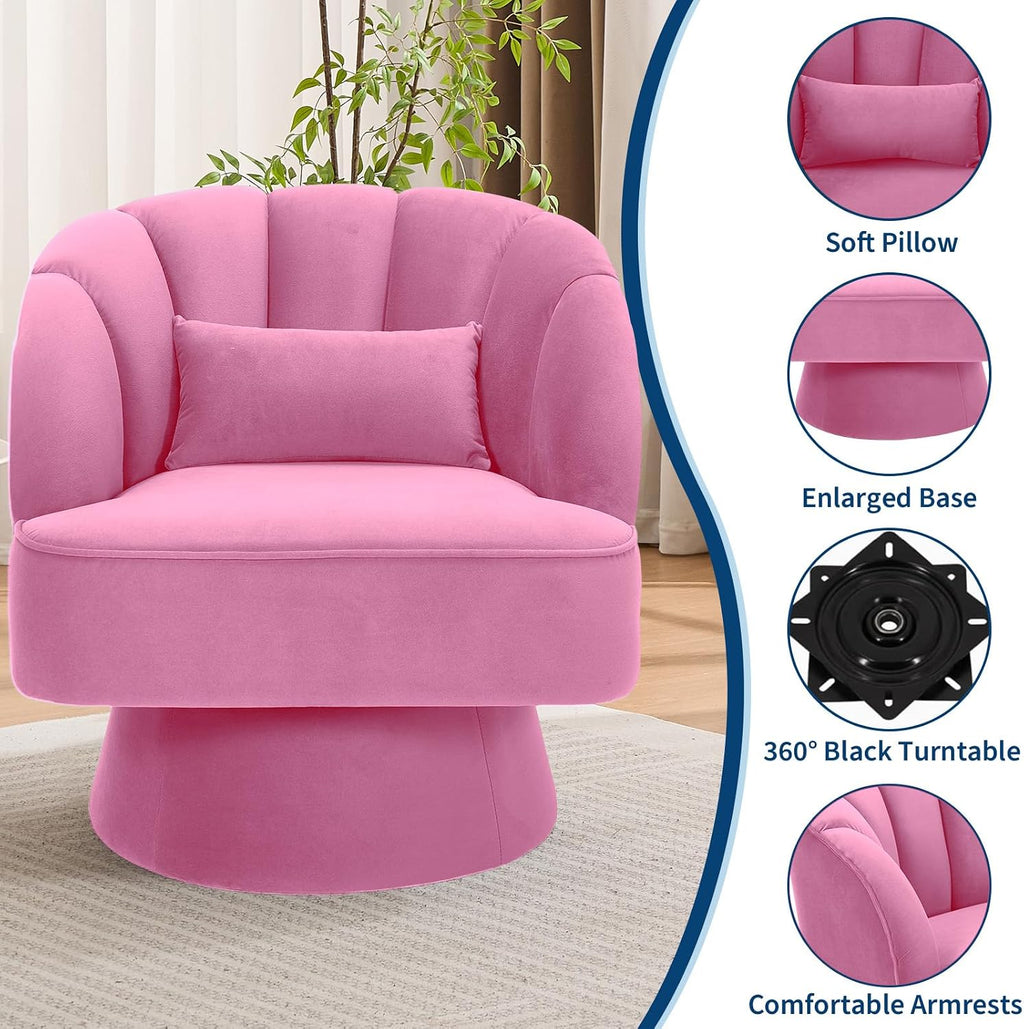 GarveeHome Modern 360° Swivel Velvet Barrel Accent Armchair – Striped Backrest & Plush Padding, Comfy Round Lounge Chair for Living Room, Bedroom, Reading Nook