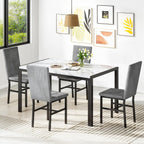 DKLGG 5-Piece Dining Table Set for 4, Faux Marble Kitchen Table Chairs Set of 4 with Upholstered Chairs, Modern Dining Room Table Set for Small Spaces (White+Tufted Grey)