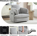 CANMOV Swivel Rocker Recliner, Manual Recliner Chair for Adults, Nursery Glider Rocking Chair with 2 Bolster Pillows and Hidden Storage, Light Grey