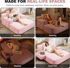 60.2" Oversized Chaise Lounge Chair, Boneless Corduroy Cloud Couch, Deep Seat Convertible Sofa Bed with 3 Pillows, Wide Armrests, Side Pocket, No Assembly (Baby Pink)