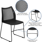 EMMA + OLIVER Home and Office Black Sled Base Stack Chair with Air-Vent Back - Guest Chair