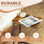Aliha C Shaped End Table | C Table for Sofa with Rounded Corners | Slide Under Couch Side Table | Wood Top Metal Frame | Living Room Bedroom Bedside |