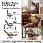 EXCEBET Big and Tall Office Chair 400lbs Wide Seat, Ergonomic Executive Desk Office Chair with Footrest, High Back PU Leather Chair with Lumbar Support, Padded Armrests, Heavy Duty Base, Brown