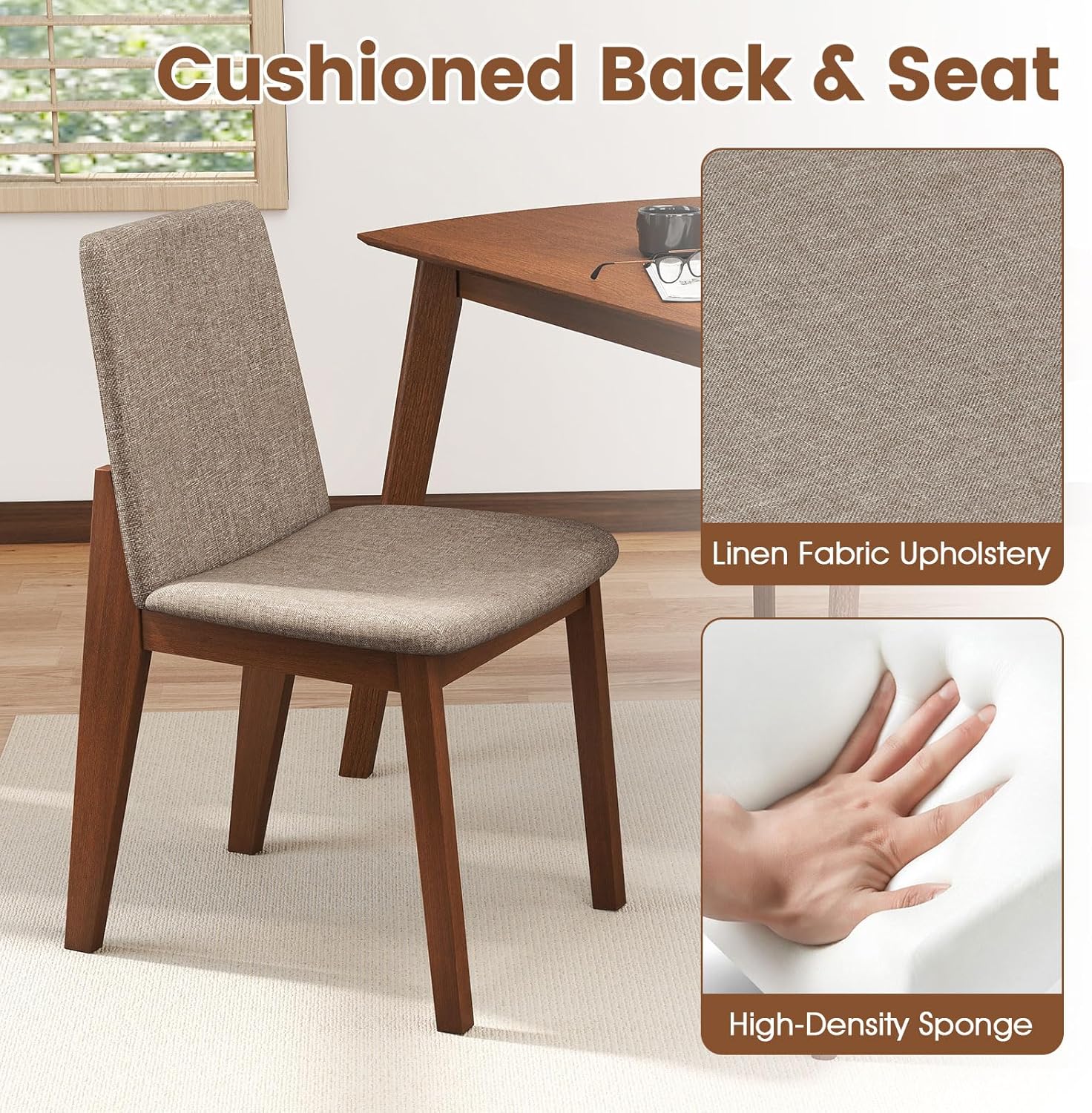 Giantex Dining Table Set for 4, Rectangular Kitchen Table and Chairs Set w/Rubber Wood Frame, Padded Seats & Backrests, Space-saving Dinette Set for Small Space, Apartment, Dining Room, Breakfast Nook