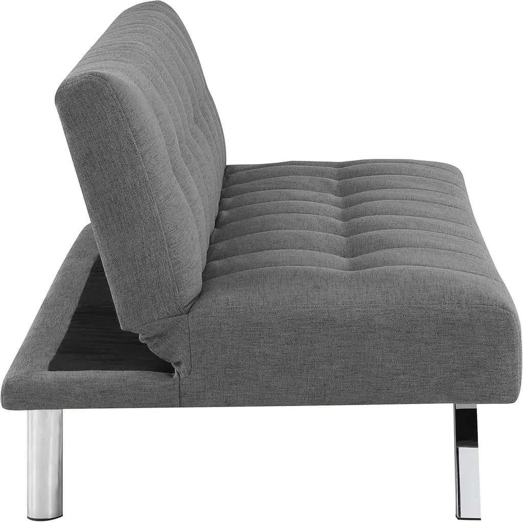 OSP Home Furnishings Sawyer Convertible Futon Sofa with Easy Lift and Stainless Steel Legs, Grey Fabric