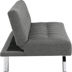 OSP Home Furnishings Sawyer Convertible Futon Sofa with Easy Lift and Stainless Steel Legs, Grey Fabric