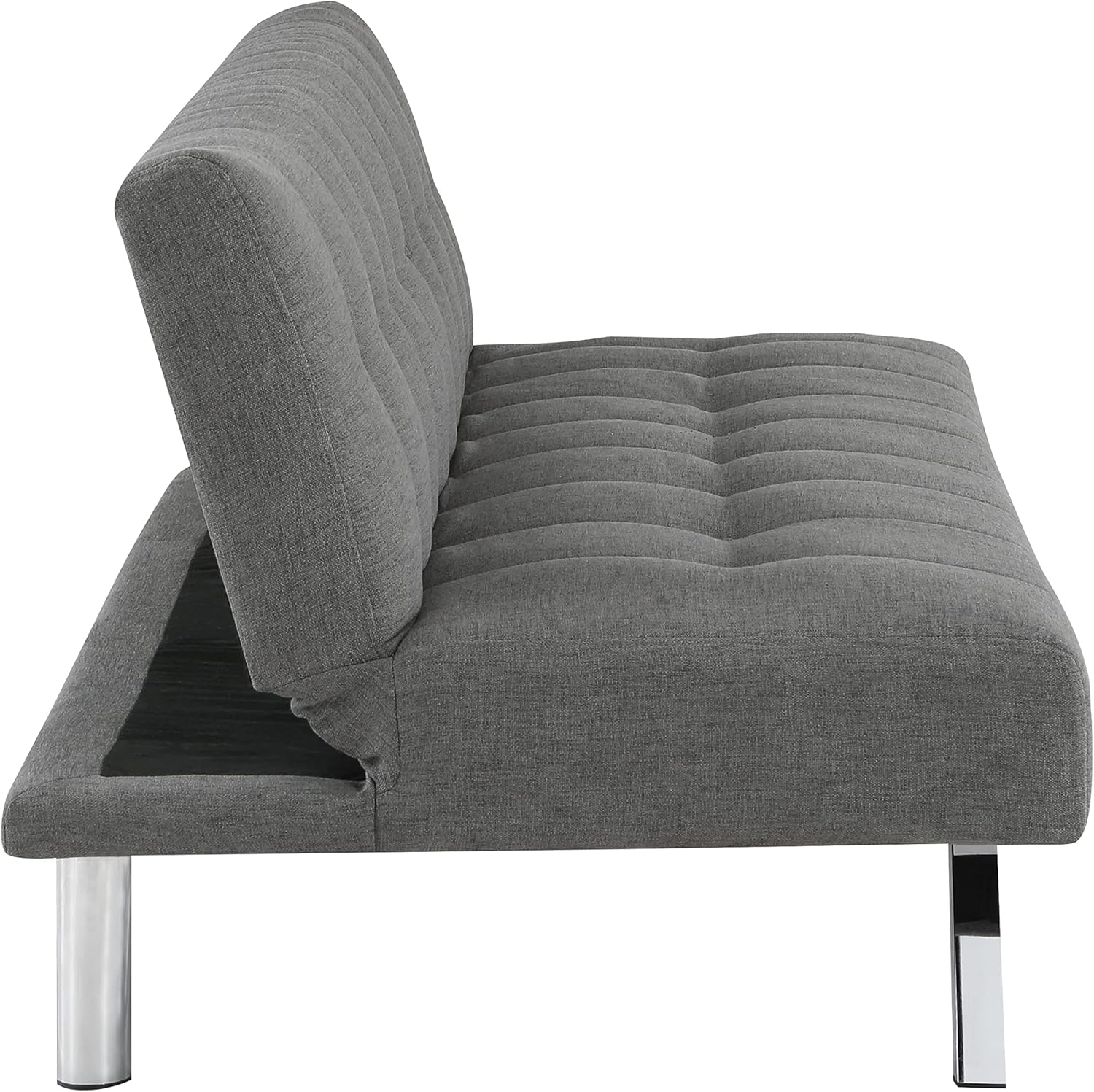 OSP Home Furnishings Sawyer Convertible Futon Sofa with Easy Lift and Stainless Steel Legs, Grey Fabric