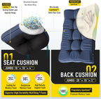 SUNROX Memory Foam Jumbo Rocking Chair Cushions, FadeShield Water Resistant Non Slip Durable Tufted Pads, Set of Seat & Back Cushion with Ties for Indoor/Outdoor Rocker, 2 Piece, Charcoal Blue