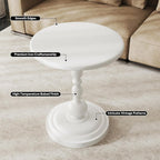 Pinmoco Round Side Table, Metal End Table, Intricate Vintage Patterns, Sturdy and Solid Base, Anti-Rust and Waterproof Small Coffee Table for Living Room, Bedroom, Balcony, White