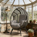 Indoor Egg Chair Wicker Outdoor, 400lbs Capacity, Weather-Resistant PE Rattan, 8-Inch Cushion Balcony Chairs(Black+Gray)