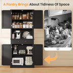 Apicizon 71’’ Tall Kitchen Pantry Storage Cabinet, Modern Kitchen Hutch Bar Cabinet with Microwave Stand & 3 Adjustable Shelves, Cupboard with Deep Drawer, Wood Buffet Sideboard for Dining Room, Black