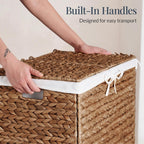 Best Choice Products Wicker Storage Basket W/ 2 Separate Lids, Rattan Woven 17.2 Gallon (65L) Basket, Foldable, Removable Washable Liner Bags for Toys, Linens, Blankets, & Laundry - Chestnut