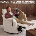 Manual Nursery Glider Recliner with 4" Height and 55° Angle Adjustable Headrest, 360° Silent Swivel Rocking Chair, Phone Holder and 2 Pillows, 400 LBS, Corduroy, White