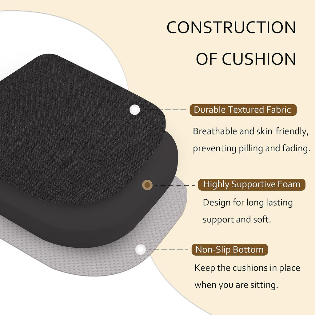 ELFJOY Chair Cushions for Dining Chairs Non-Slip Kitchen Chair Cushions Set of 2 Seat Cushion with Ties for Indoor Kitchen Dining Office Black