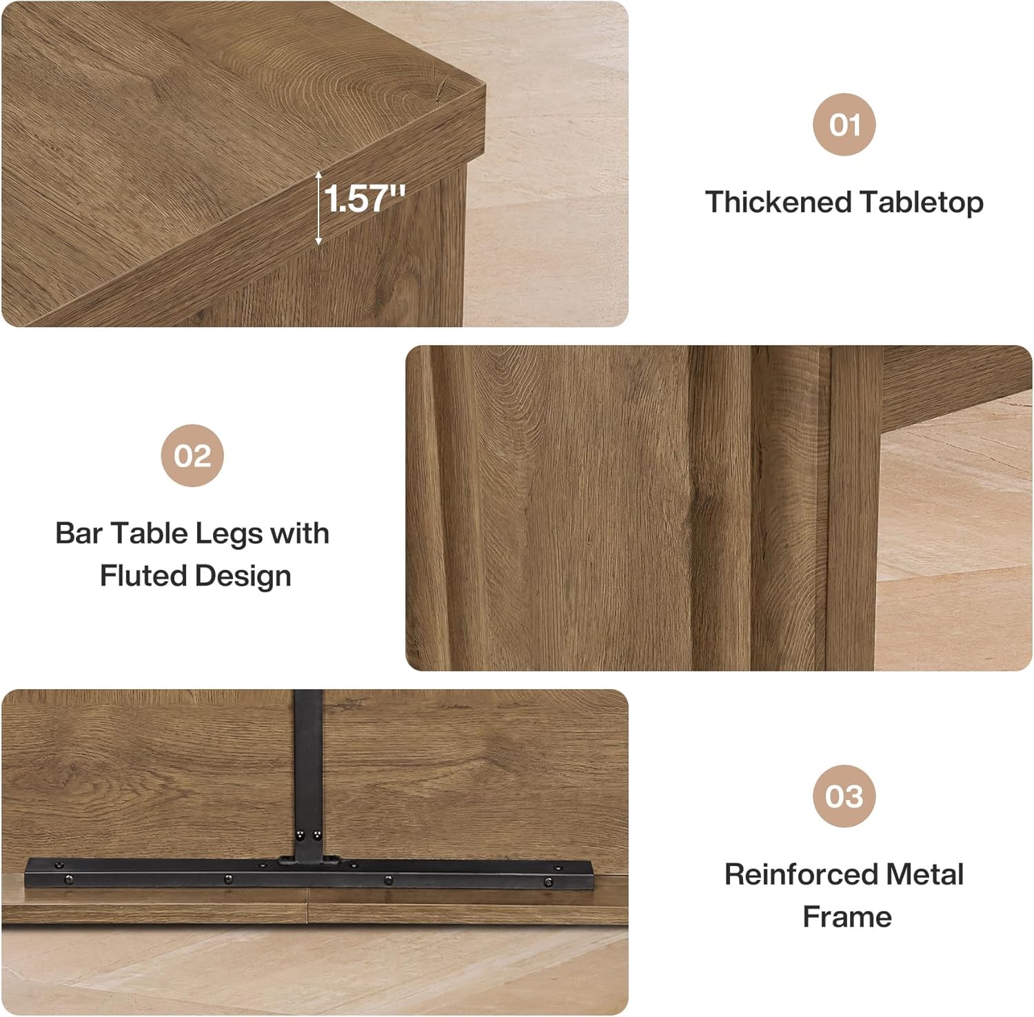 Tribesigns Bar Table, 63-Inch Modern Counter Height Pub Table with Metal Footrest, Rectangular High Bar Dining Table, Home Bar Unit for Kitchen, Dining Room, Living Room, Bistro, Brown