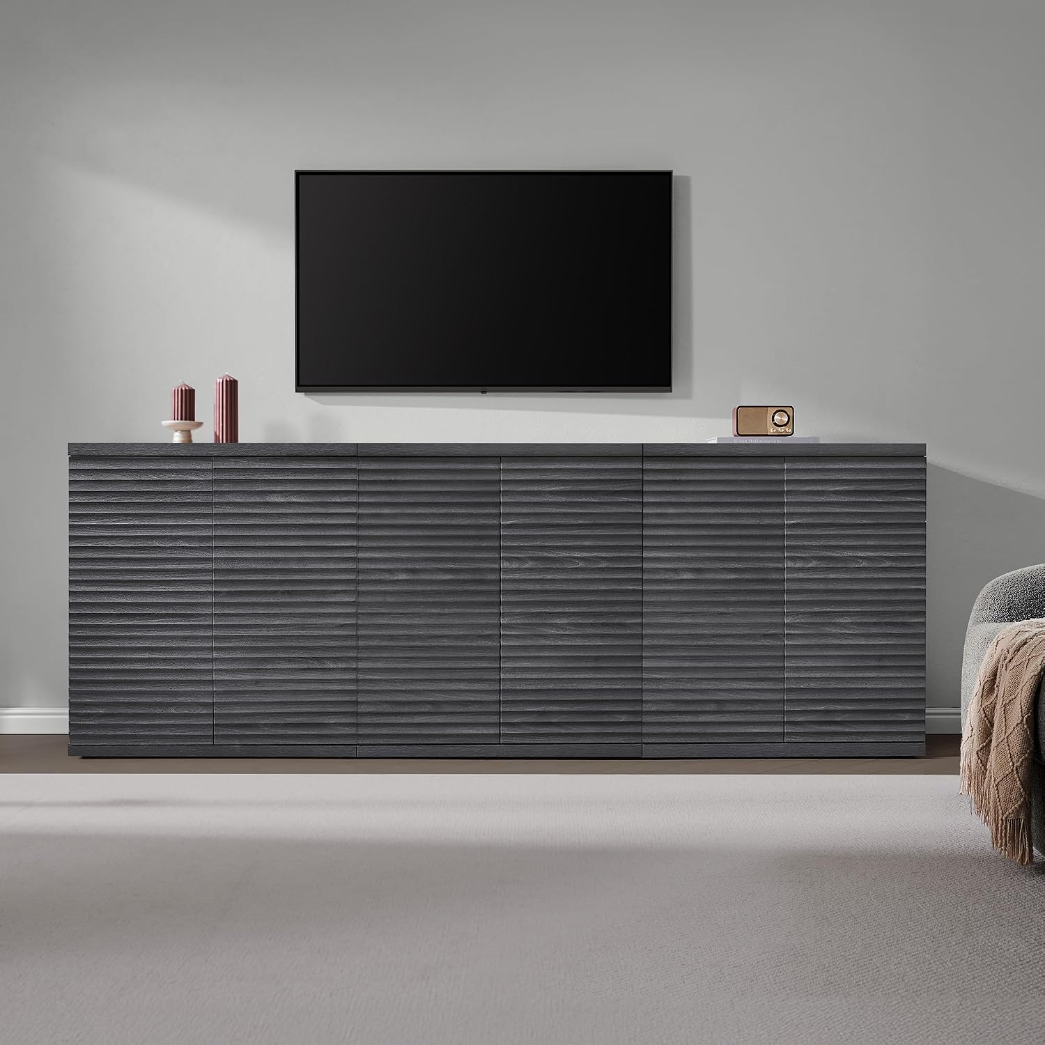 SICOTAS Buffet Cabinet with Storage Accent Sideboard Modern Credenza with Doors & Shelves Fluted Media Console Mid Century Coffee Bar Table for Living Room Kitchen Dining Room Hallway (1PCS)