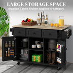 Rovibek Kitchen Island with Drawers 53 in Rolling Island Cart Mobile Portable Islands on Wheels Solid Wood Island with Storage Cabinet & Drawers, Jet Black
