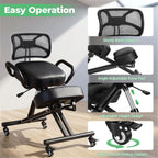 Adjustable Ergonomic Kneeling Chair, Rolling Knee Chair with Backrest and Brake Casters, Posture Support Office Chair for Home Office, Computer Desk, Study Room and Creative Workspaces