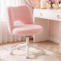 DurayLoly Vanity Chair with Open Hollow Back, Armless Desk Chair with Silent Wheels, Height Adjustable, Soft Teddy Fabric, 360° Swivel for Bedroom Vanity & Home Office, Candy Pink