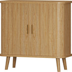 Xixini Sideboard Buffet Cabinet with Sliding Door, 31.5" Wide Fluted Modern Accent Cabinet with Adjustable Shelves, Wood Coffee Bar Buffet Console Table for Kitchen, Dining Room, Living Room, Oak