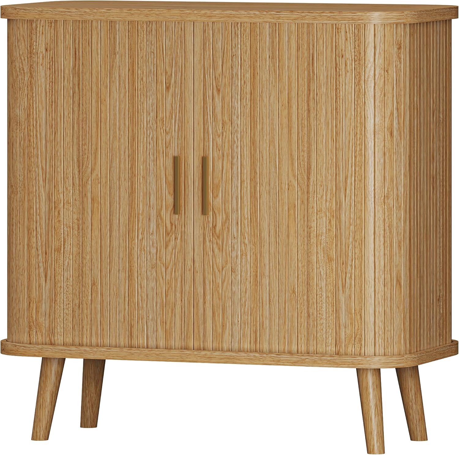 Xixini Sideboard Buffet Cabinet with Sliding Door, 31.5" Wide Fluted Modern Accent Cabinet with Adjustable Shelves, Wood Coffee Bar Buffet Console Table for Kitchen, Dining Room, Living Room, Oak
