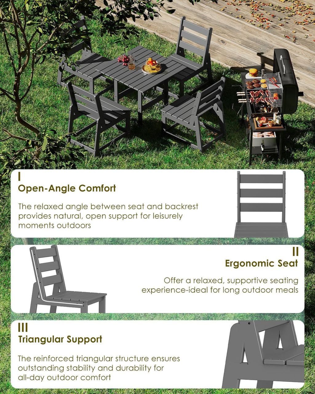 GREENVINES Patio-Chair | Outdoor Dining Chairs Set of 2 | HDPE Plastic | Armless |All Weather | for Backyard Deck Poolside Garden | Grey