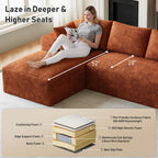 Cloud Sectional Couch Modular Sectional Sofa, 96" Comfy Fluffy Orange L Shaped Boneless Couches for Living Room, Deep Seat Plush Corduroy Memory Foam Couch with Left Facing Chaise Sofa