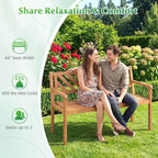 Tangkula Acacia Wood Outdoor Loveseat Bench, 2-Person Patio Garden Bench with Armrests & Backrest, Slatted Wooden Outside Seating Furniture for Backyard, Porch, Deck (V-Shaped Backrest)
