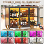 Glass Sideboard Buffet Cabinet with LED Lights, Metal & Wood Modern Storage Cabinet with 3 Glass Doors, Adjustable Shelves, Coffee Bar Cabinet for Kitchen, Entrance, Living Room, Dining Room, Black