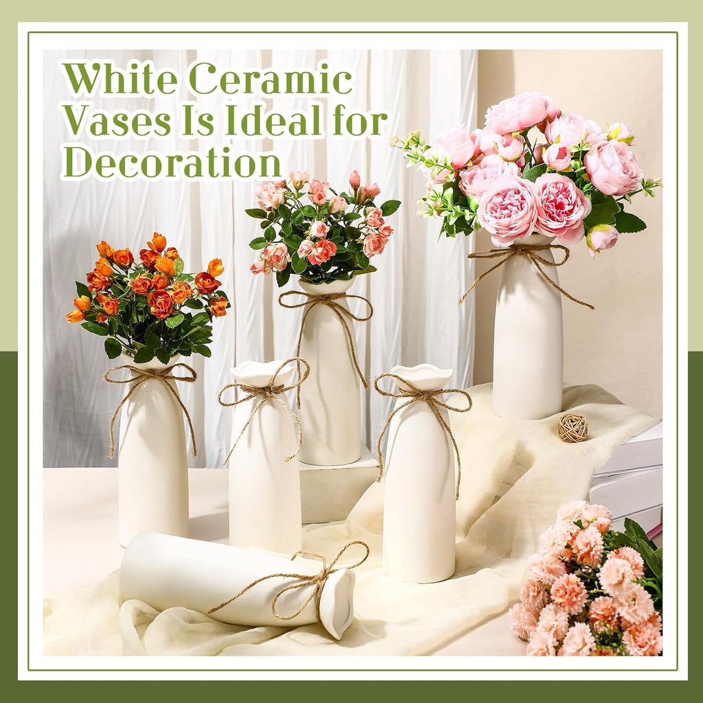 Qinyoung White Ceramic Bud Vase Set of 8, 8'' Small White Flower Vase for Centerpieces, Modern Floral Decor for Wedding Party Dining Table Home Decoration(Fashionable)