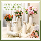 Qinyoung White Ceramic Bud Vase Set of 8, 8'' Small White Flower Vase for Centerpieces, Modern Floral Decor for Wedding Party Dining Table Home Decoration(Fashionable)