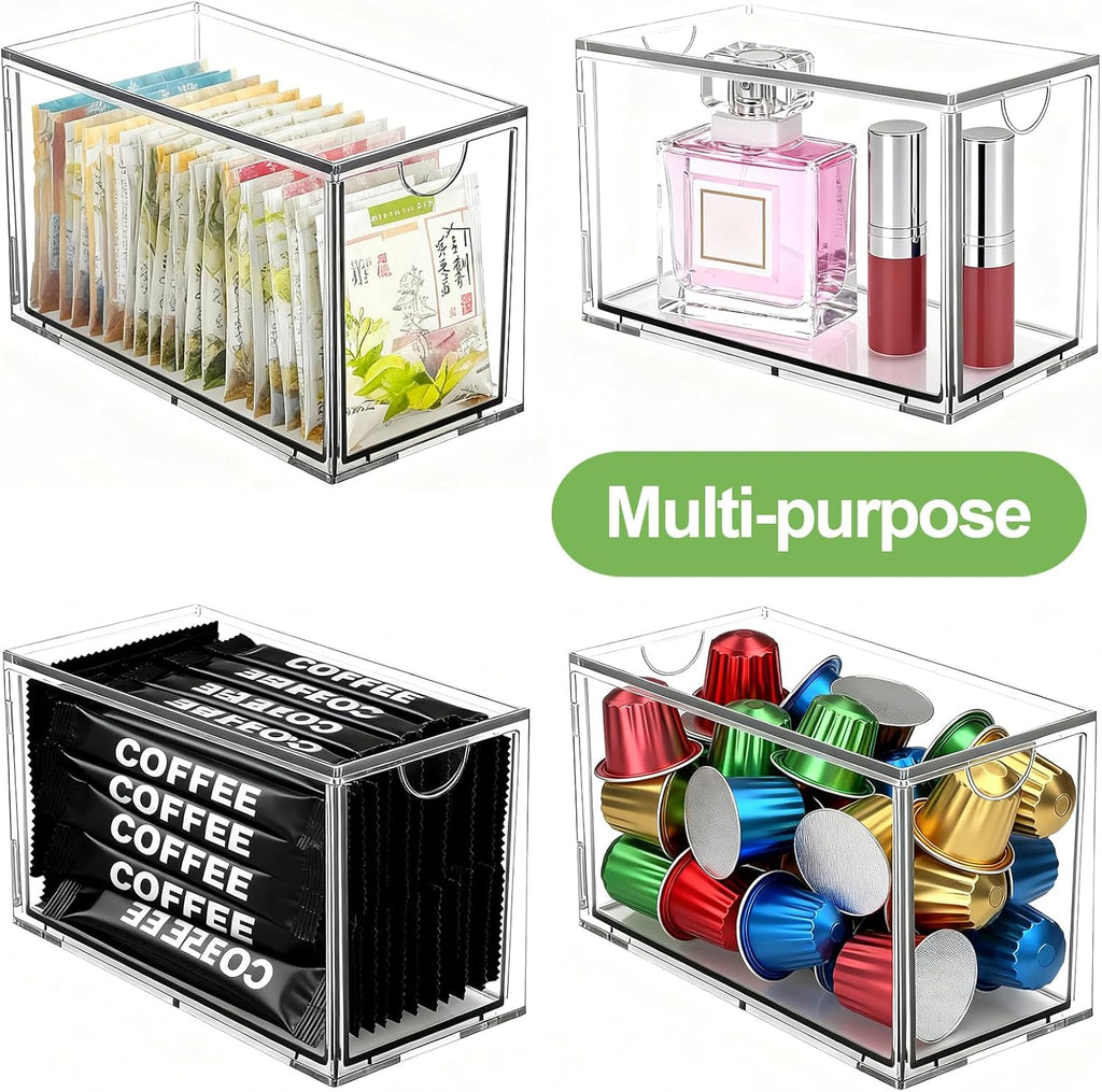 2 Pack Stackable Tea Bag Storage Organizer Drawers – Clear Acrylic Tea Bag Holder for Cabinet, Drawer, Pantry, Countertop – Kitchen Tea Storage Container