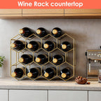 Countertop Wine Rack for 14 Bottles - Freestanding Modern Gold Wine Bottle Holder Stand for Kitchen, Bar, Pantry, No Assembly Required Space-Saving Design Cabinet & Counter Organizer Bottle Storage