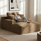 50"W x 76"D Oversized Chaise Lounge Chair Indoor Boneless Reading Chair Plush Corduroy Recliner with Cup Holders Large Deep Seat Comfy Sofa Bed Couch with 3 Pillows for Living Room Bedroom, Camel