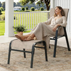 Outdoor Ottoman Set of 2, Comfort Outdoor Footstool with Supportive Textliene and Metal Frame, Stackable Oversized Outdoor Foot Rest for Patio, Garden, Pool, Balcony -Brown