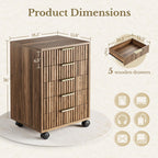 5 Drawer Chest, Under Desk Storage Wood Drawers with Wheels, Fluted File Cabinet for Home Office, Black Walnut