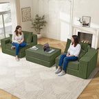 80" Sectional Couches for Living Room,Customizable Boneless Couch, Convertible Modular Sectional Sofa Bed, Plush Corduory Sleeper Sofa, Folding Futon L Shaped Couch No Assembly(Green)
