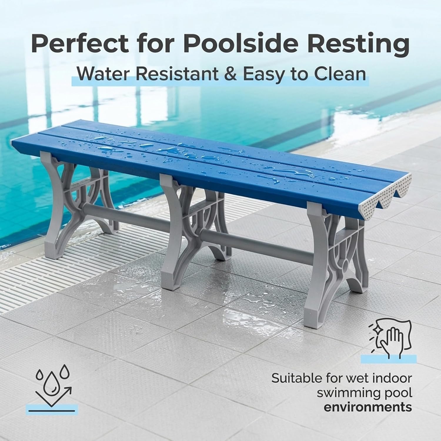Plastic Shower Bench for Pool and Locker Room, ABS Utility Bench for Bathroom, Spa, Gym and Indoor Outdoor Seating Areas(Blue,L86IN)