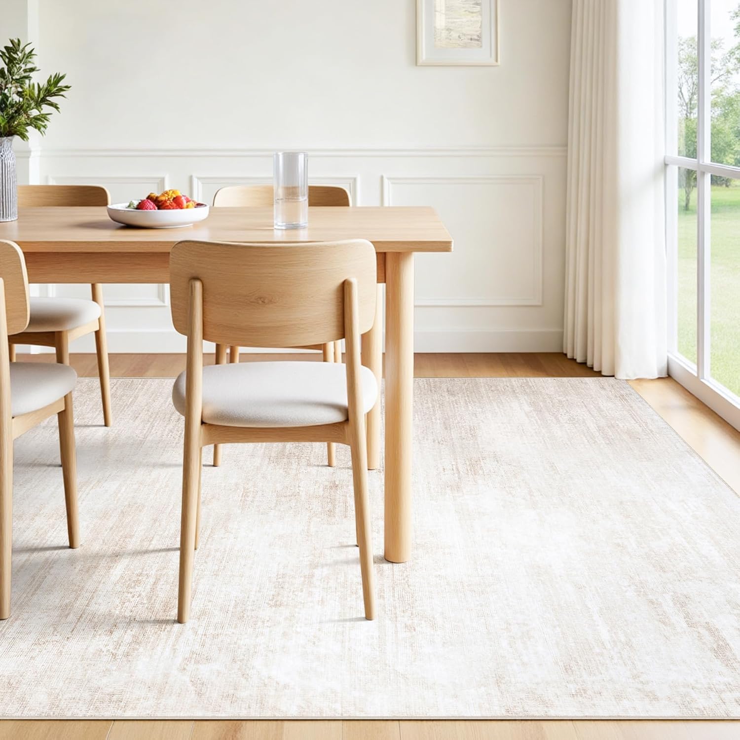Tosuoka 6x9 Area Rugs for Living Room Bedroom, Beige Rug Washable Abstract Soft Modern Rugs Neutral Rug Non-Slip Low Pile Indoor Carpet for Nursery Dining Room Home Office