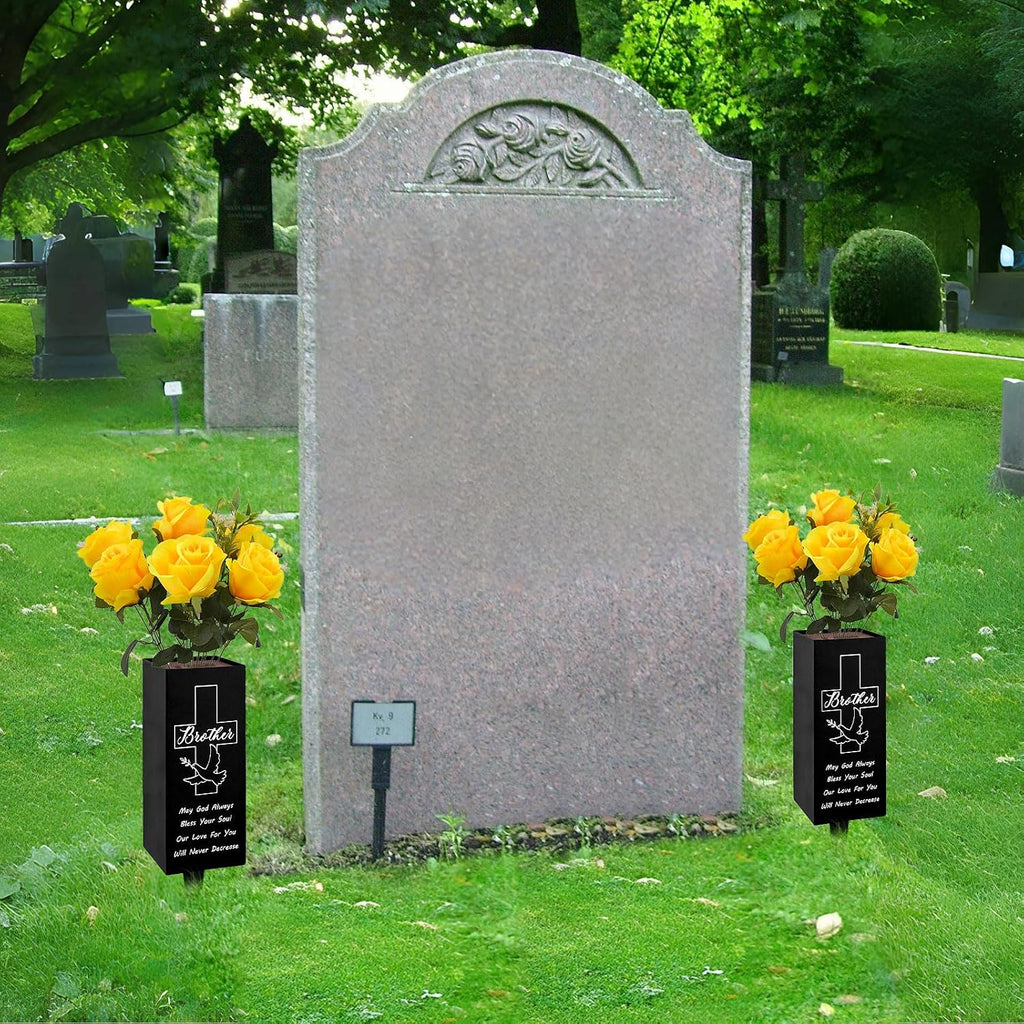 Cemetery Vases with Spikes and Flower Clay, Metal,Cemetery vases for Grave with Drainage Holes for Fresh/Artificial Flowers,Flower Holder for Cemetery,Memorial Day Grave Decorations for Cemetery
