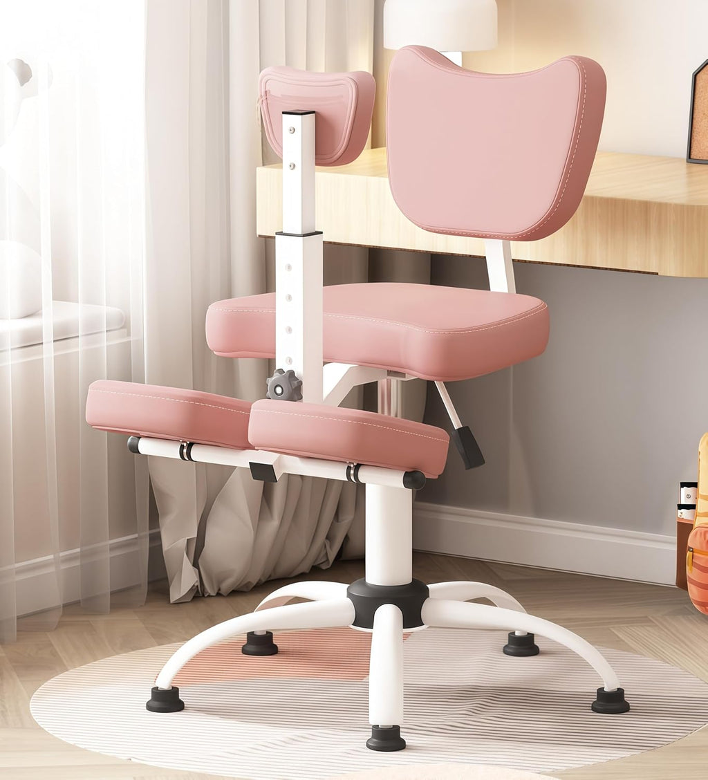 Adjustable Ergonomic Kneeling Chair with Padded Seat and Backrest, Posture Correcting Knee Chair for Office Desk, Comfortable Floor Sitting Alternative (Pink)