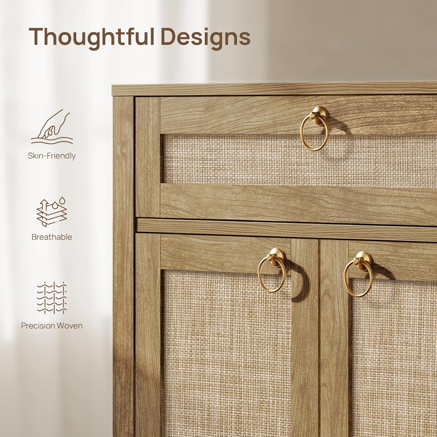 SICOTAS Rattan Sideboard Buffet Cabinet with Open Storage - Large Farmhouse Credenza with 4 Doors & 2 Drawers, Boho Coffee Bar Cabinets Buffet Console Table for Kitchen, Hallway