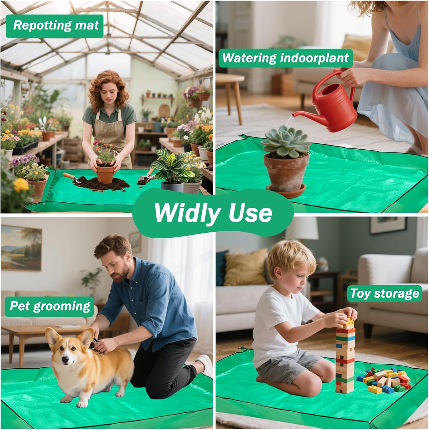 59'' x 59'' Extra Large Plant Repotting Mat, Thickened Foldable Repotting Mat for Indoor Plants, Transplanting Houseplants, Pot Out, Mix Soil and Mess Control, Gardening Gifts for Plant Lover(Green)