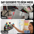 Magnetic Dry Erase Marker Holder for Whiteboard, 5 Slots Metal Pen Holder with Strong Magnets, 10inch Large Capacity Storage Basket Organizer for Office, School and Home (Black)