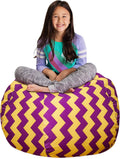Posh Creations Stuffable Kids Stuffed Animal Storage Bean Bag Chair Cover - Childrens Toy Organizer, Large 38" - Pattern Chevron Purple and Yellow