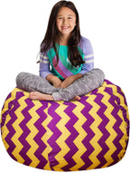 Posh Creations Stuffable Kids Stuffed Animal Storage Bean Bag Chair Cover - Childrens Toy Organizer, Large 38" - Pattern Chevron Purple and Yellow