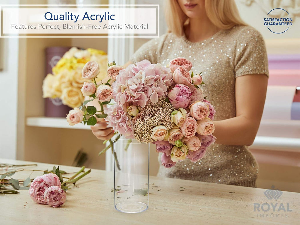 Royal Imports Flower Vase Acrylic Cylinder - Decorative Centerpiece for Home or Wedding - Non Breakable Plastic, 5"X10" Tall Round - Clear